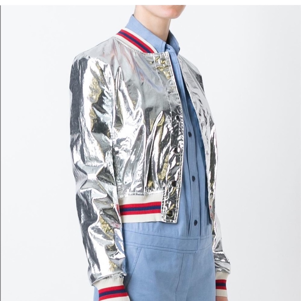 ISABEL MARANT ETOILE Ferna Embroidered Silver Bomber Jacket Rainmakers 38 - Picture 4 of 8